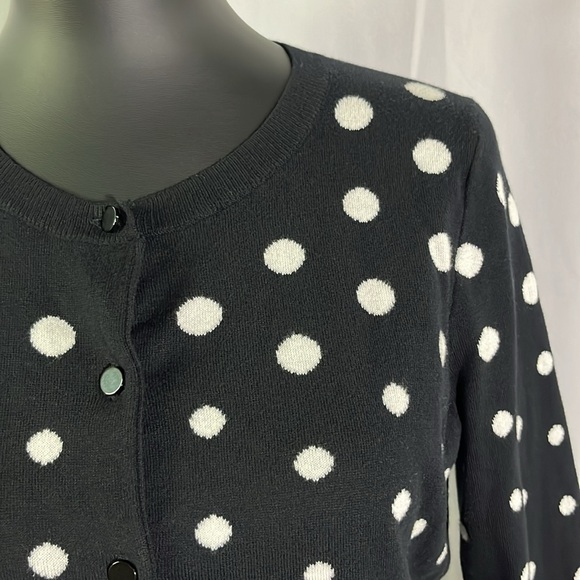 Talbots Black & White Polka Dot 3/4 Sleeve Button Front Cardigan - Picture 5 of 16